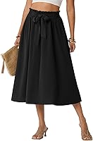 Lepunuo Women's High Waisted Flowy Midi Skirt with Pockets - Breathable Summer Beach Knee Length Vacation Skirt S-3XL
