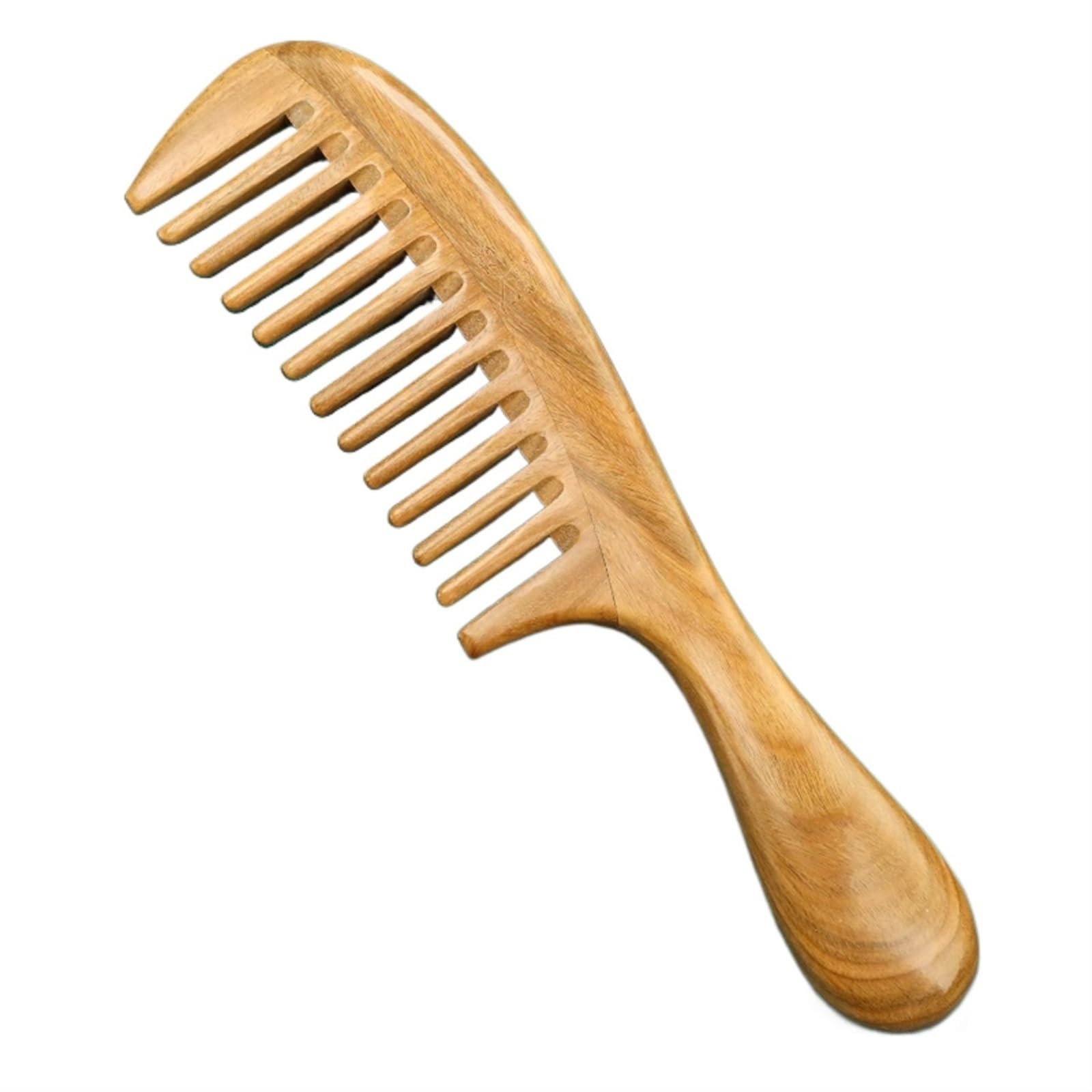 Peine de Madera Hecho a Mano, Peine de sándalo Verde antiestático con Mango, Peine de Madera desenredante para Cabello Rizado (Diente Ancho A)