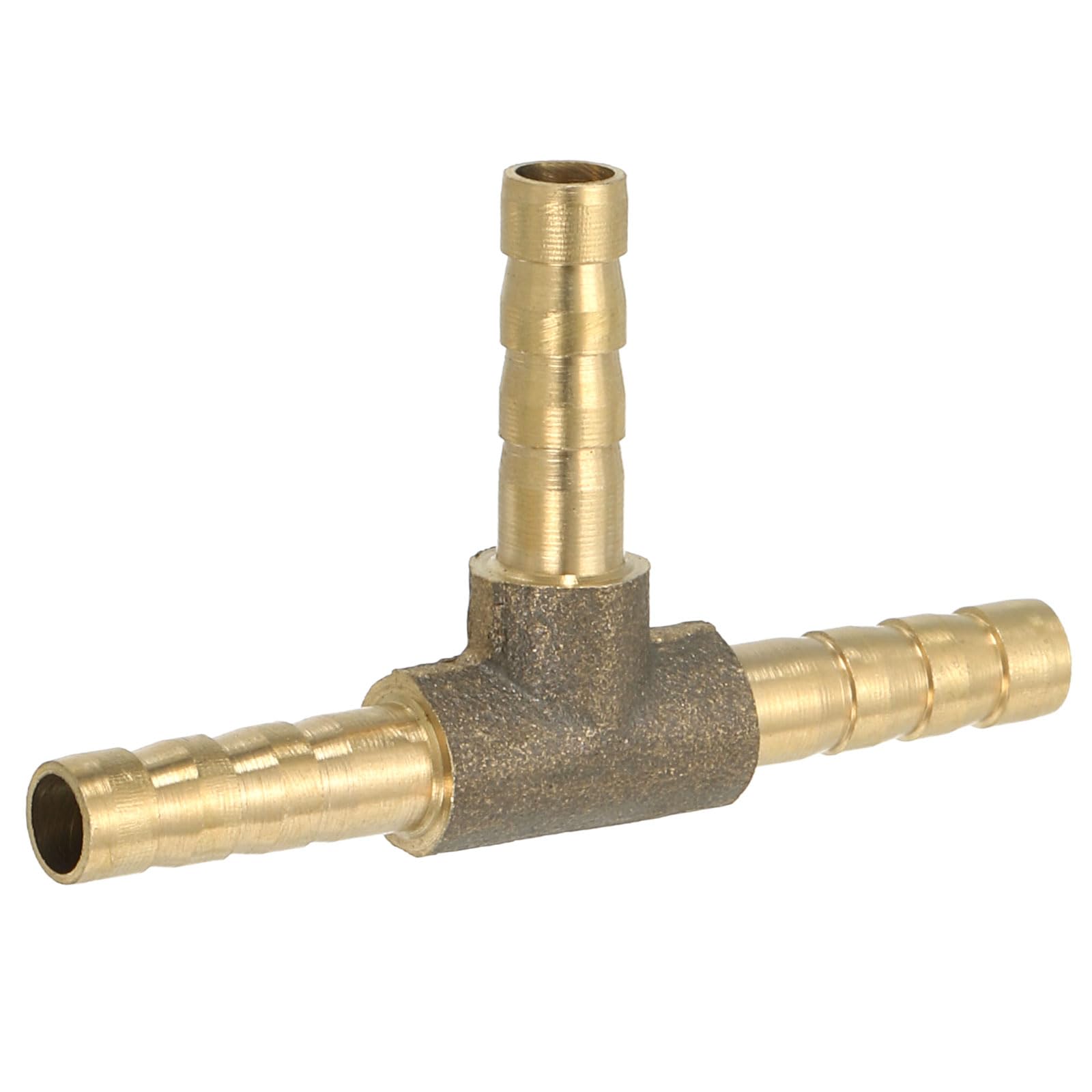 PATIKIL 1/2" Brass Tee Hose Barb Fitting, 3 Ways Union Intersection T Shape Barbed Split for Air Water Fuel Gas Liquid, Golden — view 10