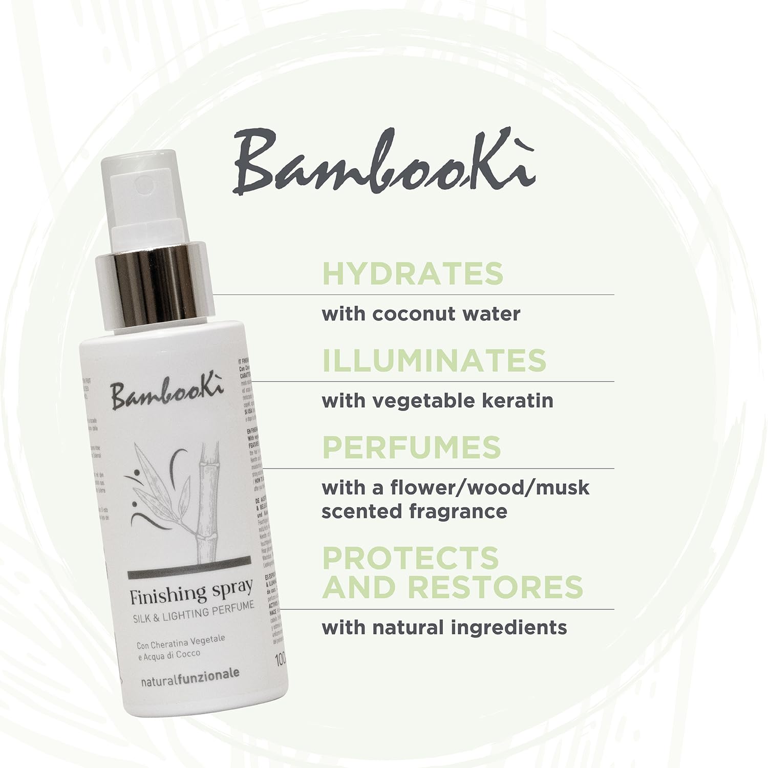Parfum pour Cheveux Professionnel Silk & Lightning BambooKì, Soin Multi-bénéfices, Parfum Cheveux Longue Tenue, avec Kératine Végétale et Eau de Coco, Ingrédients d'Origine Naturelle, Brume 100 ml