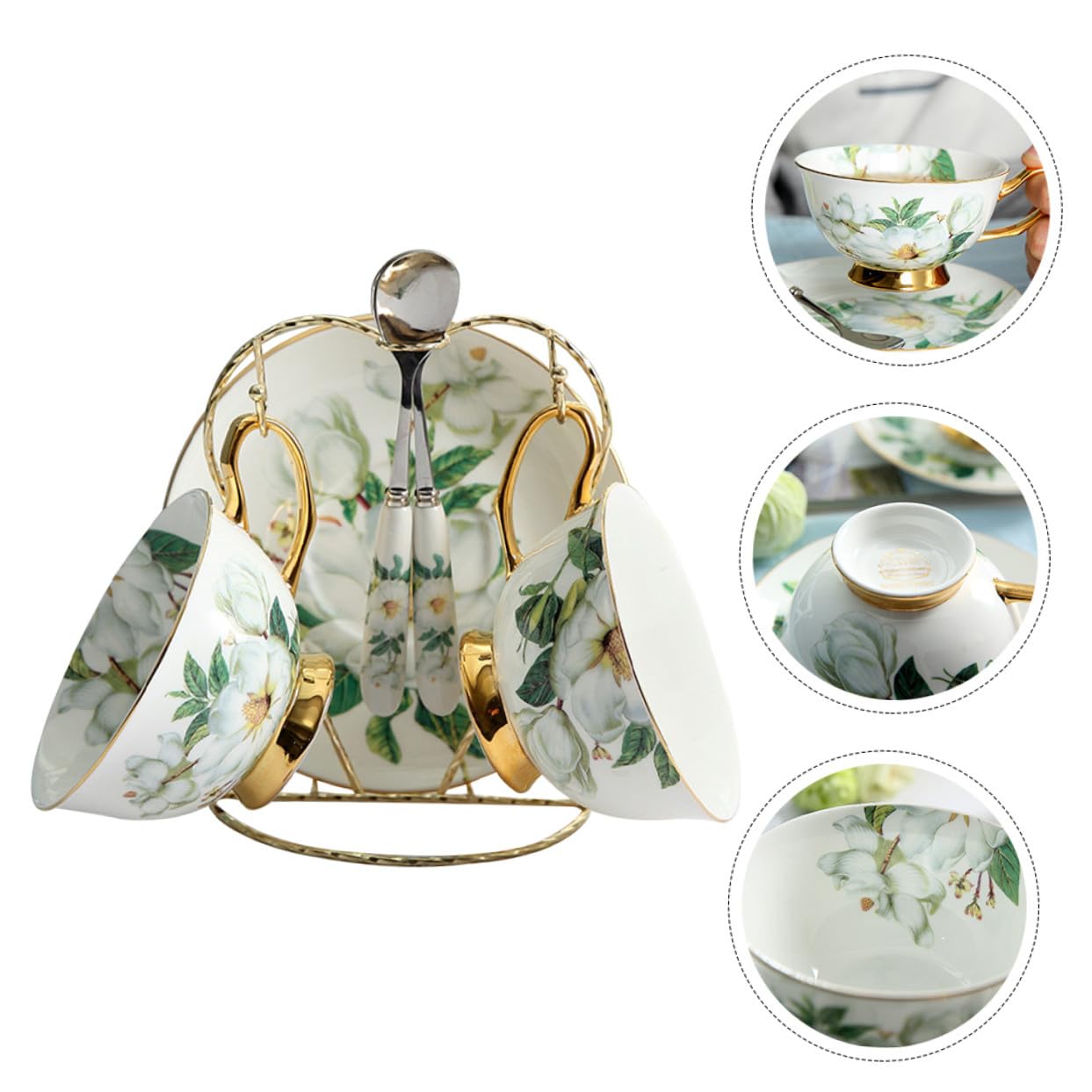 Set da 1 Tazza e Piattino in Ceramica Decoro Dorato, Facile da Pulire e Resistente per Tè e Caffè, per Pomeriggi Rilassanti e Colazioni Eleganti