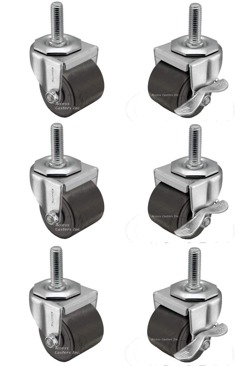 Dual Wheel Swivel Stem Caster, Set of 6, TPR Wheels, 720 lbs Capacity