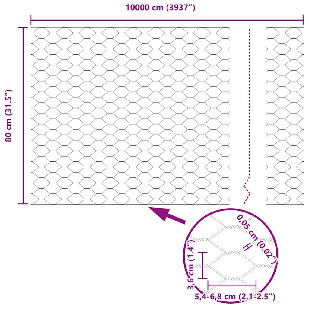 Genérico Cerca Hexagonal Plateado 0,8 x 100 m Acero galvanizado,Bricolaje,Vallas de jardín,Paneles de Vallas,Plata,42005751