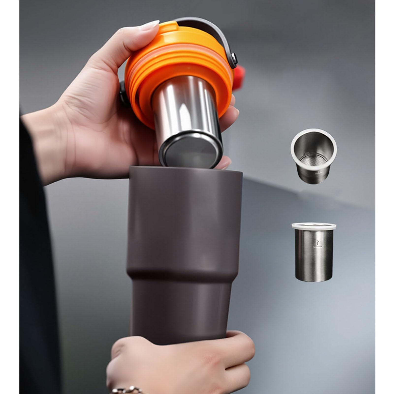 SIXRUN Portátil, Taza Térmica de Acero Inoxidable para Extracción de Café con Función de Elaboración Eléctrica, Capacidad de 600ml para Uso en Viajes y Automóvil