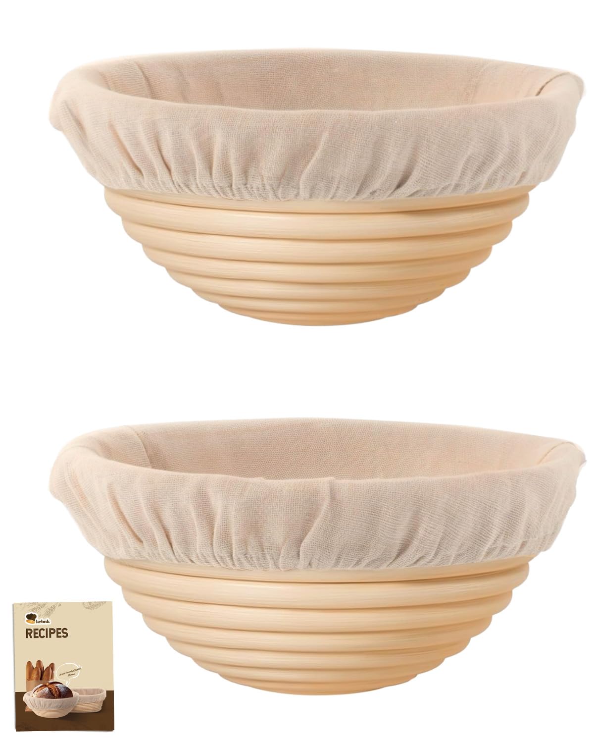 Banneton Bread Proofing Basket, Proofing Basket for Sourdough Bread Baking, Indonesian Rattan Bread Bowl Sourdough bread Baking Supplies with Linen Liner (7" Round Basket x 2)