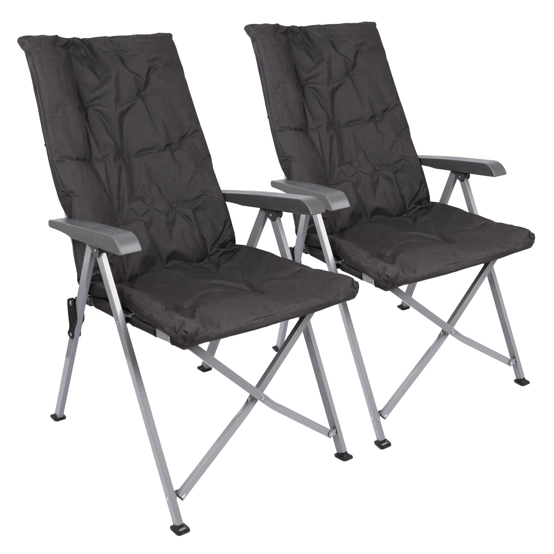 Harbour Housewares Reclining Camping Chair – Black - Pack of 2 Padded Foldable Outdoor Chair, Adjustable Backrest, Steel Frame, Portable with Carry Bag, Garden, Festival & Beach High Back Seating