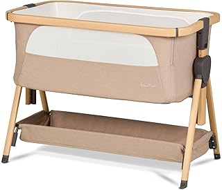 Silver Cross - Lunar Bedside Crib with Travel Bag - Next to me Crib From Birth to Approx. 6 months (9kg) - Drop Down Panel For Safe Side by Side Sleeping - 7 Height Positions & Incline Option