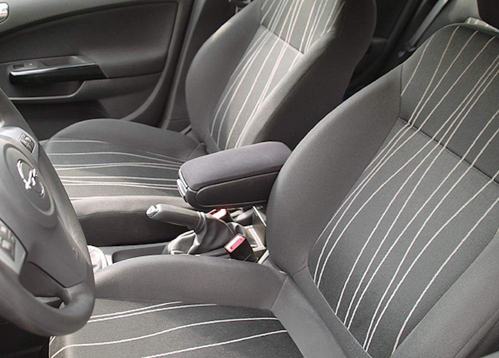 Pro.tec] Bracciolo Centrale - Poggiabraccio Con Vano Portaoggetti Imbottito In Similpelle Nera Con Cuciture Bianche 2819096