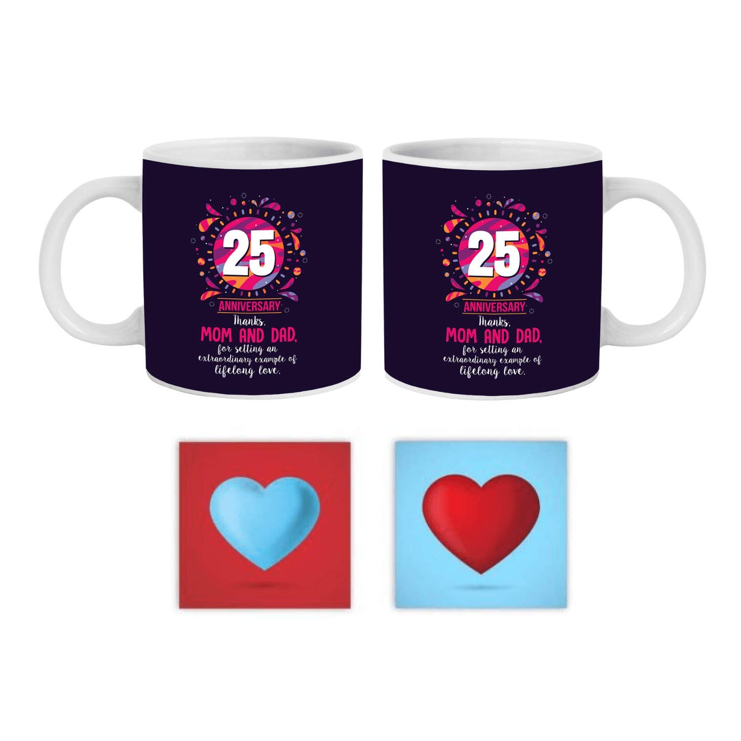 Happy 25th Couple Coffee Mugs with Coasters Combo Set of 4