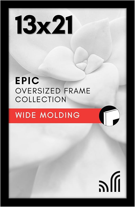 Americanflat 13x21 Picture Frame with Polished Plexiglass - Black Picture Frame - Wide Photo Frames Made of Engineered Wood for Vertical or Horizontal Wall Display - Epic Collection - Black