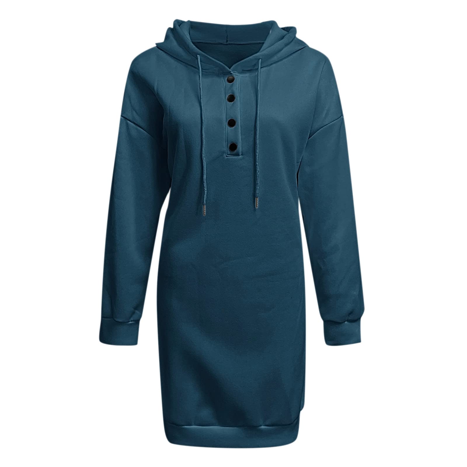 Generisch Robe à capuche décontractée pour femme - Sweat à manches longues - Pull boutonné avec cordon de serrage - Robe légère
