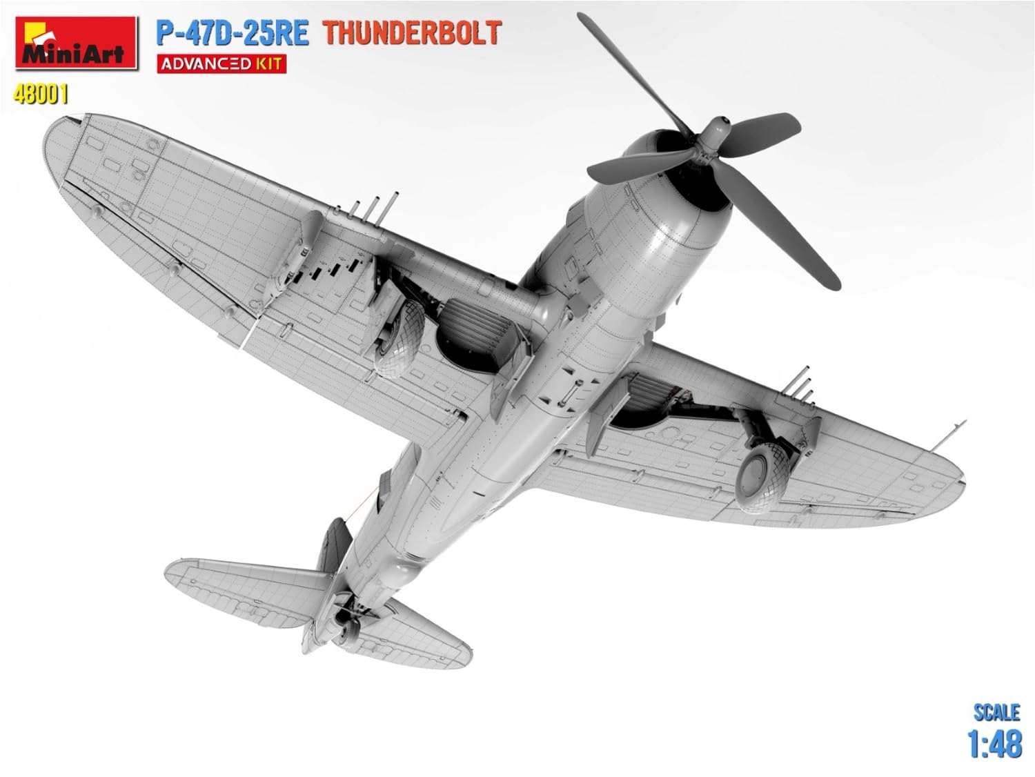MiniArt 48001 1:48 P-47D-25RE Thunderbolt ADV.Kit replica fedele all'originale, modellismo, kit di costruzione in plastica, fai da te, hobby, collage, modellismo, da montare, non verniciato