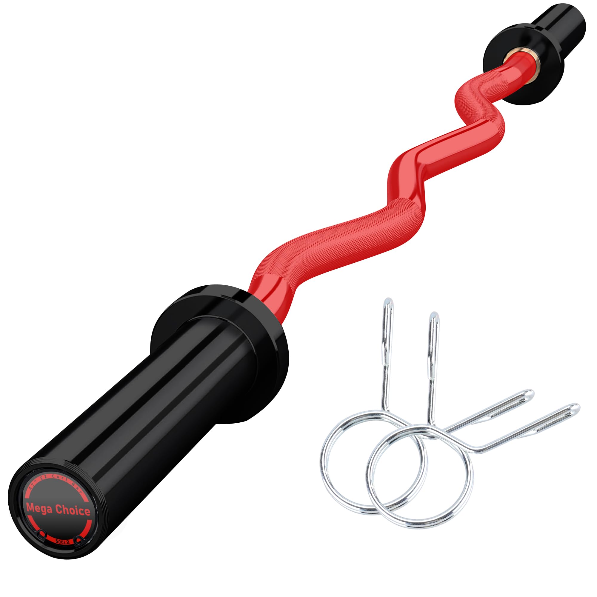 Garvee Barre Boucle EZ Olympique 47" – Acier solide, chrome antidérapant – Capacité 227kg, pour haltères 2" – Prise moletée – Idéale musculation à domicile ou salle – 2 colliers à ressort – Noir et