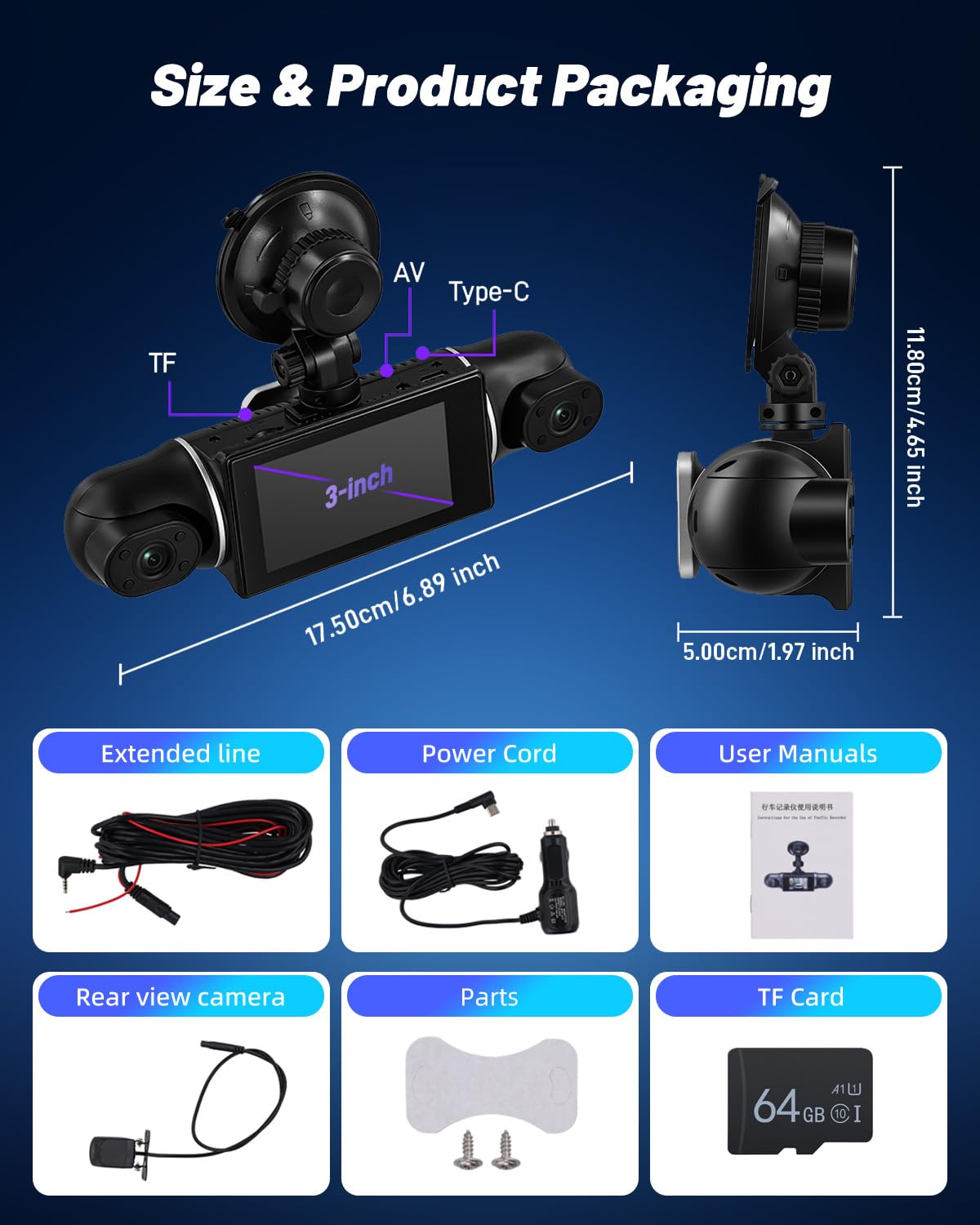 NHOPEEW Cámara para salpicadero WiFi 2K de 3 Pulgadas, 4 Canales, 360° + 1080P Interior Izquierda y Derecha + cámara Trasera, cámara para salpicadero con Sensor G, visión Nocturna, grabación en Bucle