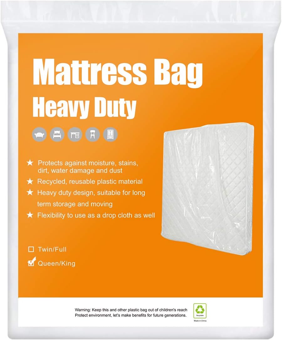 BYSURE 2Pack 5 Mil Mattress Bag for Moving and Storage Transparent Mattress