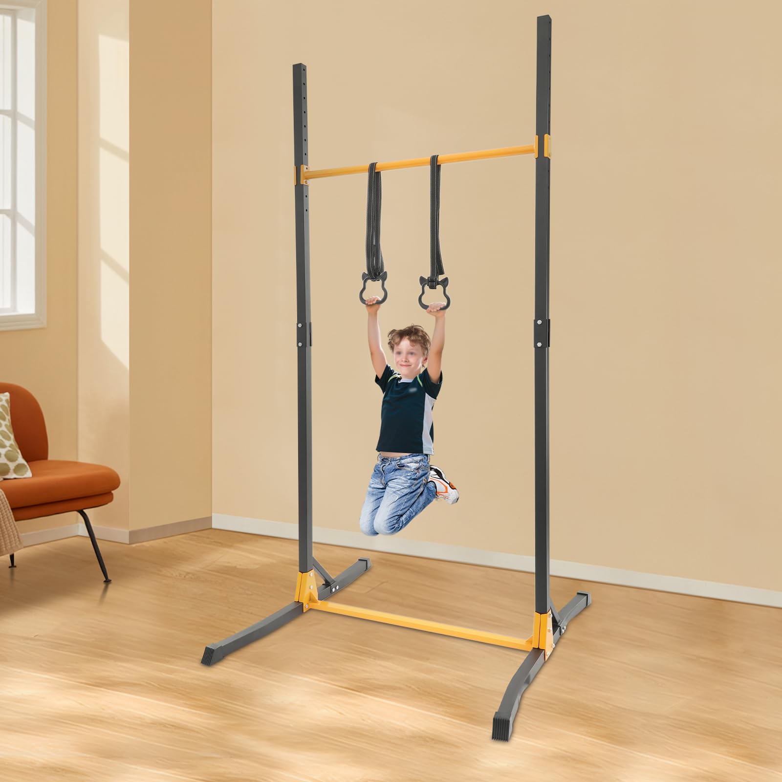 Power Tower, sbarra per trazioni con 2 anelli, regolabile in altezza in 11 posizioni (160-215 cm), portata 400 kg, stabile attrezzo fitness per la casa
