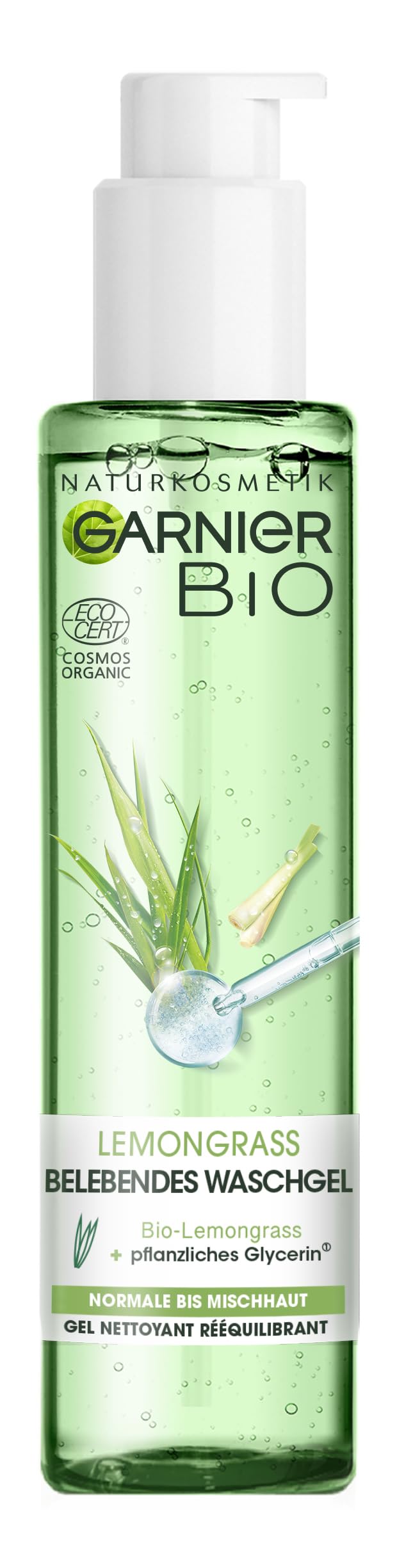 Garnier Waschgel, reinigt, erfrischt die Haut, feuchtigkeitsspendend, für normale bis Mischhaut, Garnier Bio, Bio Lemongrass, 1er Pack(1 x 150 ml)