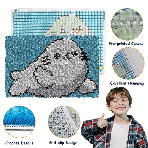 Image of YP Latch Hook Kits for Kids Adults DIY Rug Tapestry Kits with Printed Canvas Embroidery Kits Festival Gifts Home Decoration (Whale,14.2inch X 9.8inch)