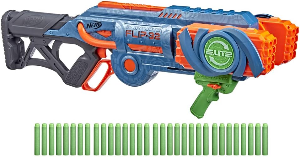 Elite 2.0 Flipshots Flip-32 Blaster, 32 Dart Barrels Flip to Double Your Firepower, 32-Dart Capacity, 32 Nerf Darts