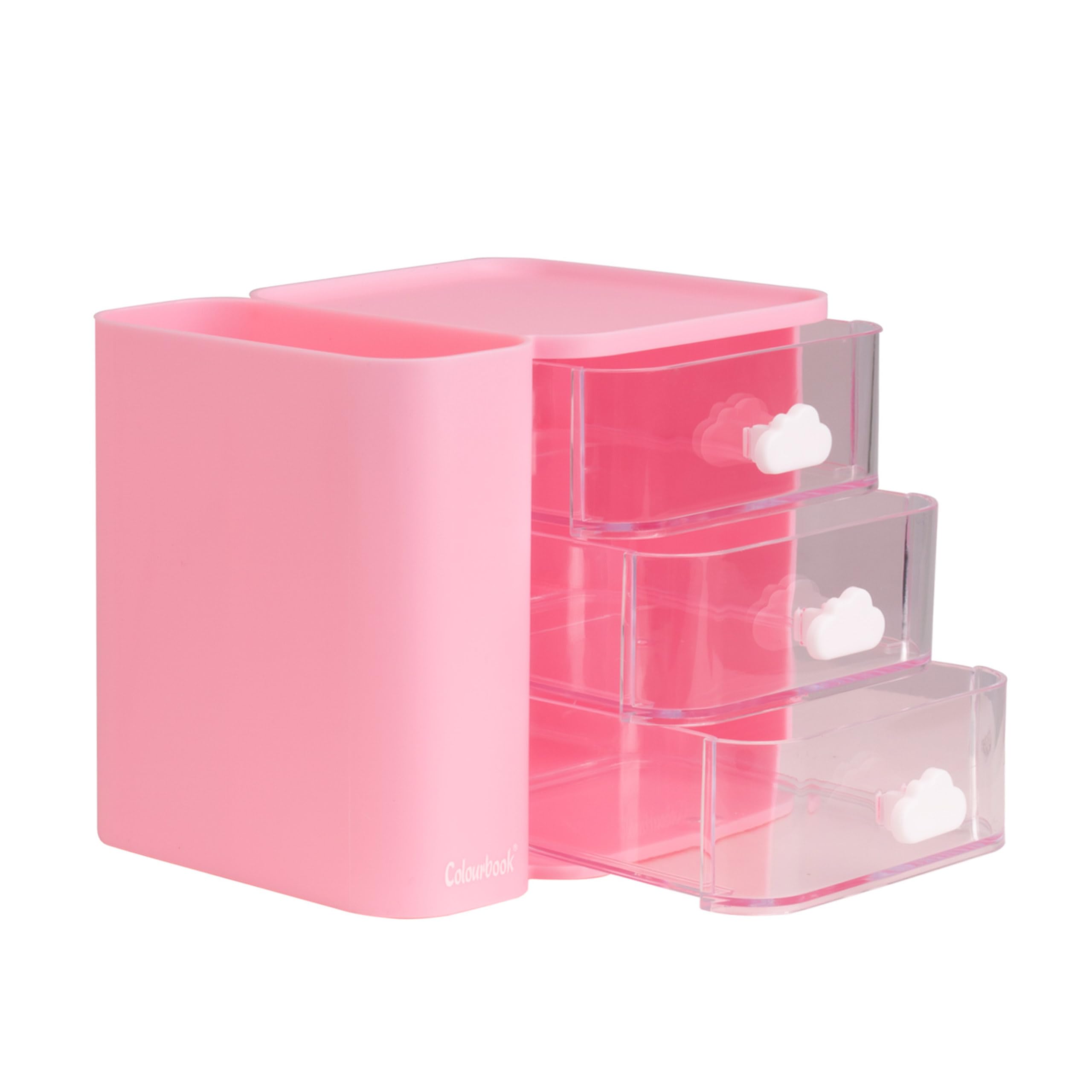 Bureau-opbergdoos, opbergdozen met konijnhandvat, transparante bureau- opbergdoos, stapelbare make-up lade-organizer, grote capaciteit
