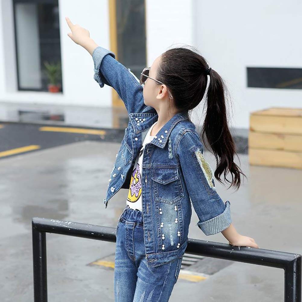 Chaqueta Vaquera Niñas Mezclilla Jacke De Manga Larga Moda Chaqueta Denim Primavera Otoño con Perla