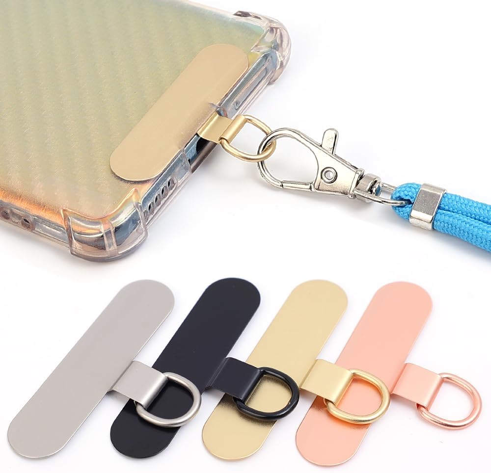 4pcs 360° Rotatable Metal Phone Tether Tab Universal Lanyard Patch Detachable Cellphone Anti-lost Hanging Clip,4.7 * 1.2cm
