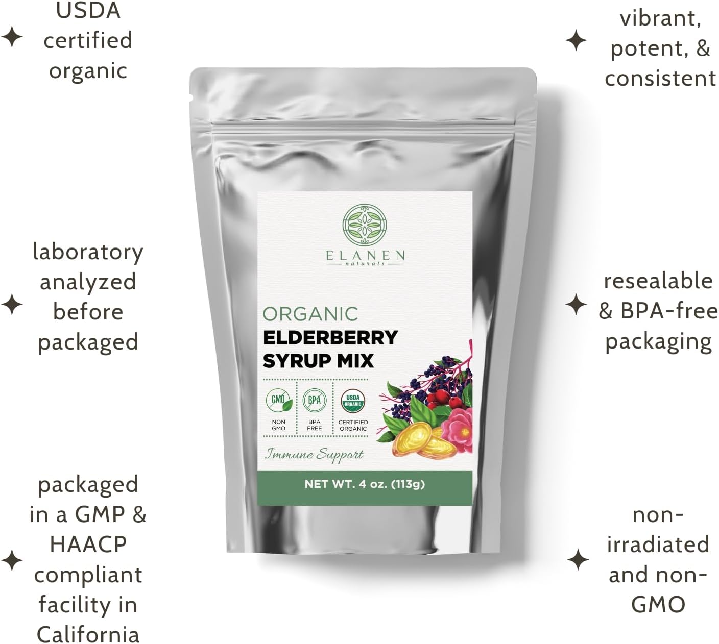 Elanen Naturals Organic Elderberry Syrup Kit, Makes up to 24 oz, Includes Natural Cotton Brew Bag, USDA Certified Organic Dried Elderberries and Immune Support Herbs, Bulk Kit, 4 oz. (113g) - Image 4
