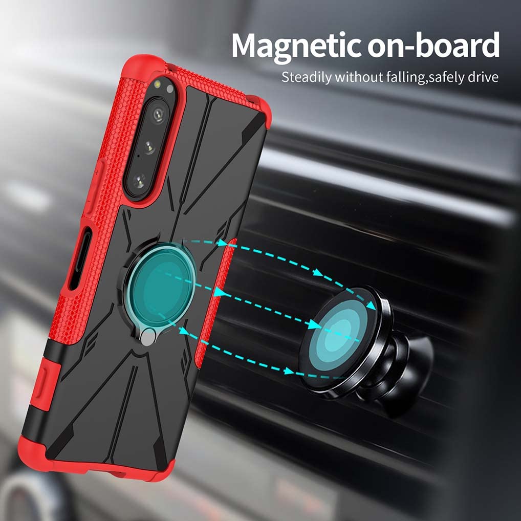 HAOYE Cover Per Sony Xperia 1 IV: Custodia Morbida Con Anello Supporto E Design Galvanico (Verde Scuro)