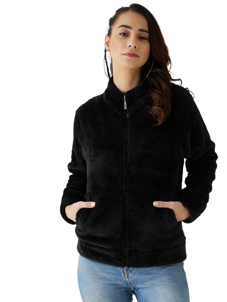 modeve Women Solid Full Sleeve Fur Standard Length Jacket For Winter-picture-14