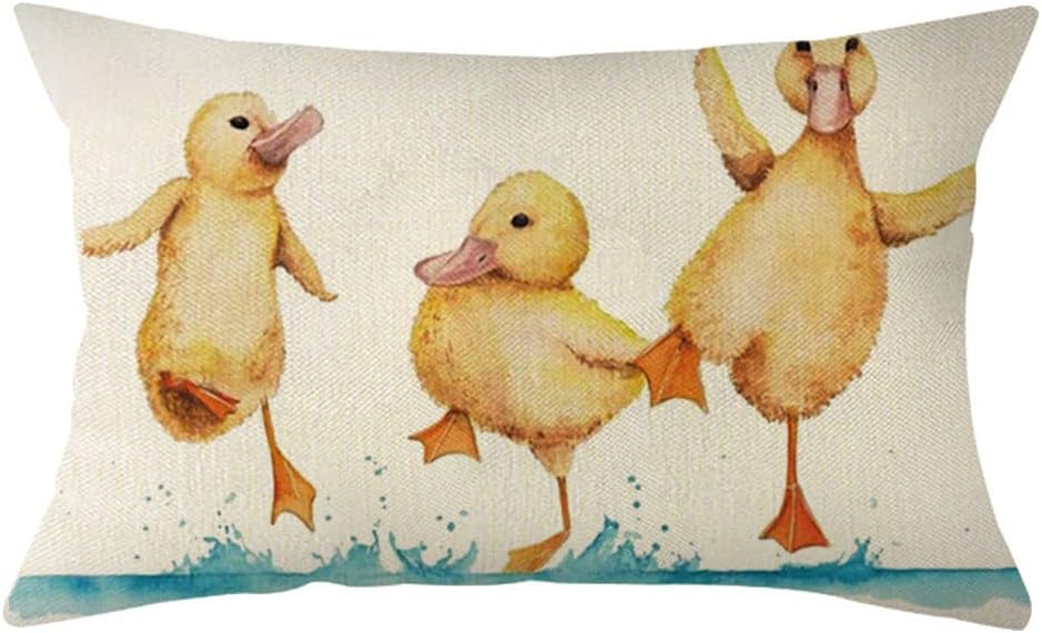 Ogiselestyle Splashing Ducks Lumbar Throw Pillow Cover, 12 x 20 Inch Spring Cushion Case Decoration for Sofa Couch
