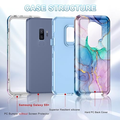 Miniatura 2 de Btscase Funda para Samsung Galaxy S9 Plus, resistente de tres capas a prueba de golpes, cuerpo completo, policarbonato duro y TPU suave, protección