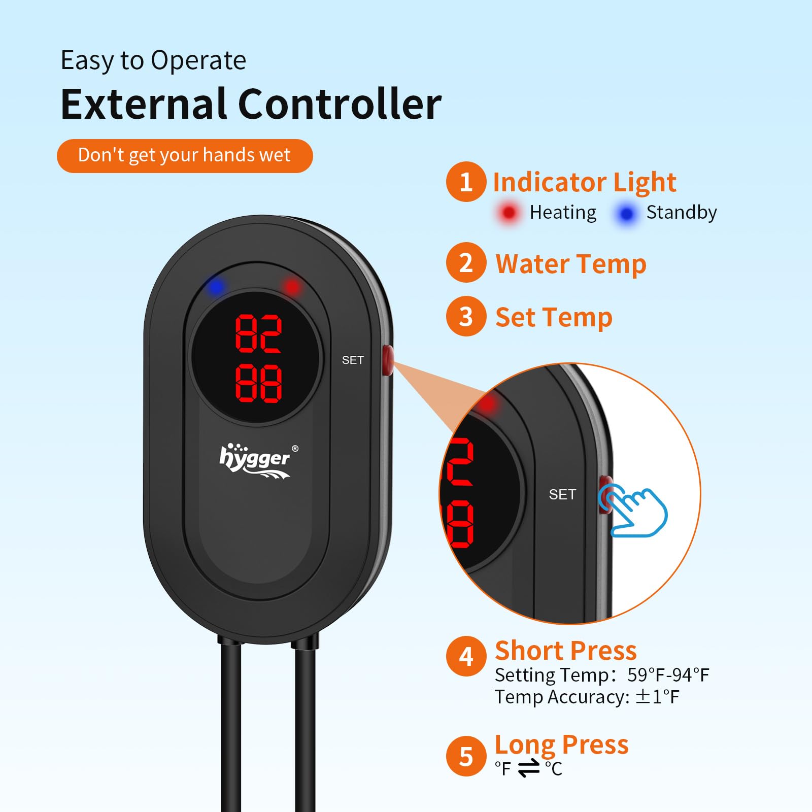 hygger Calentador de acuario de 500 W con controlador LED, múltiples protecciones de seguridad, alarma de peces anticocción, protección de calefacción de parada automática, para tanque de agua salada