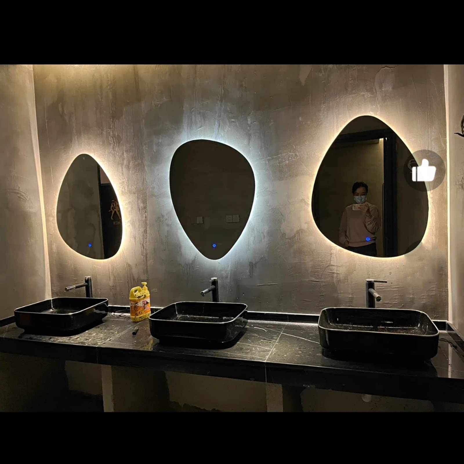 Specchio Espejo de pared irregular sin marco con luz LED, espejo de baño retroiluminado con LED tricolor regulable, espejo de maquillaje asimétrico con forma de gota de agua, espejo de tocador, b