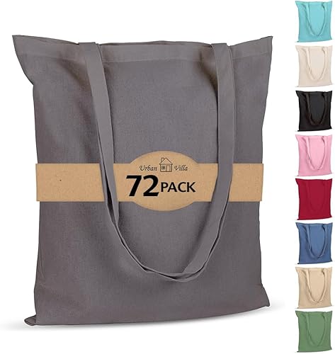 Urban Villa Paquete de 72 bolsas de comestibles reutilizables de 15 x 16 pulgadas con mango largo de 27 pulgadas, color gris, 100% algodón, bolsas disponible en Yaxa Peru