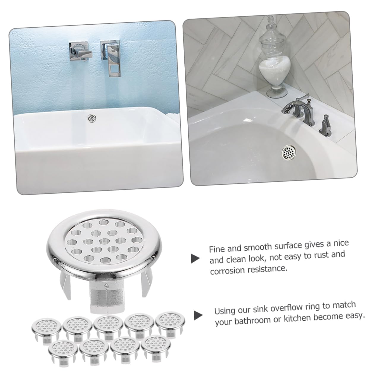Tapa de Desbordamiento Redonda para Lavabo de Baño, 10 Piezas de Plástico Portátil Que Previenen la Fuga de Agua Diseño Elegante y Acabado Limpio