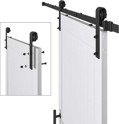 Vista 72 de Puerta corrediza de granero MDF de 30 x 80 pulgadas con kit de herrajes para puerta de granero de 5 pies, losa para puerta de granero con superficie