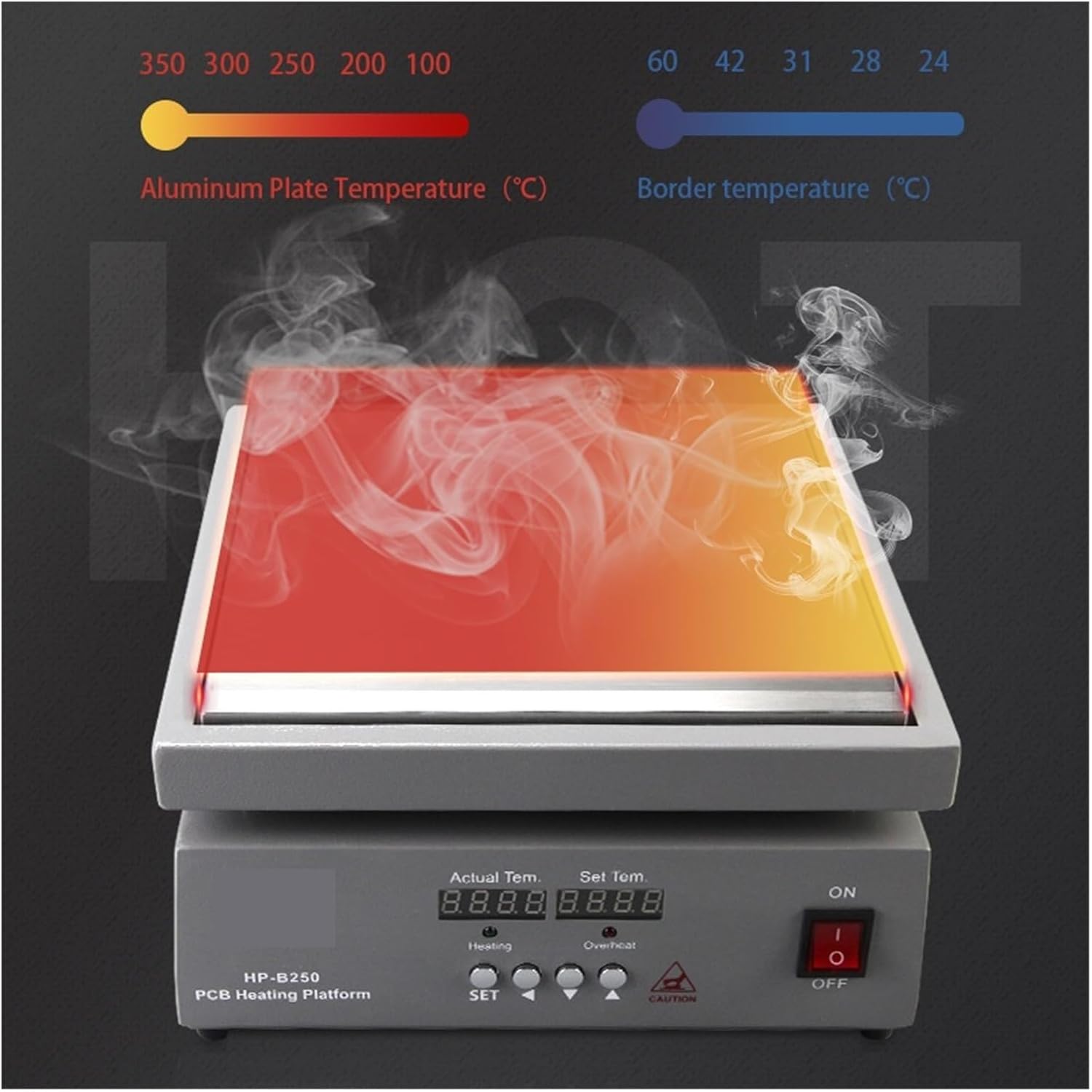 Electric Heating Plate HP-B250 Digital Display Temperature Control PCB Heating Platform 300W-3300W LED Heating Element Preheating Station Heating Table Fast Heating