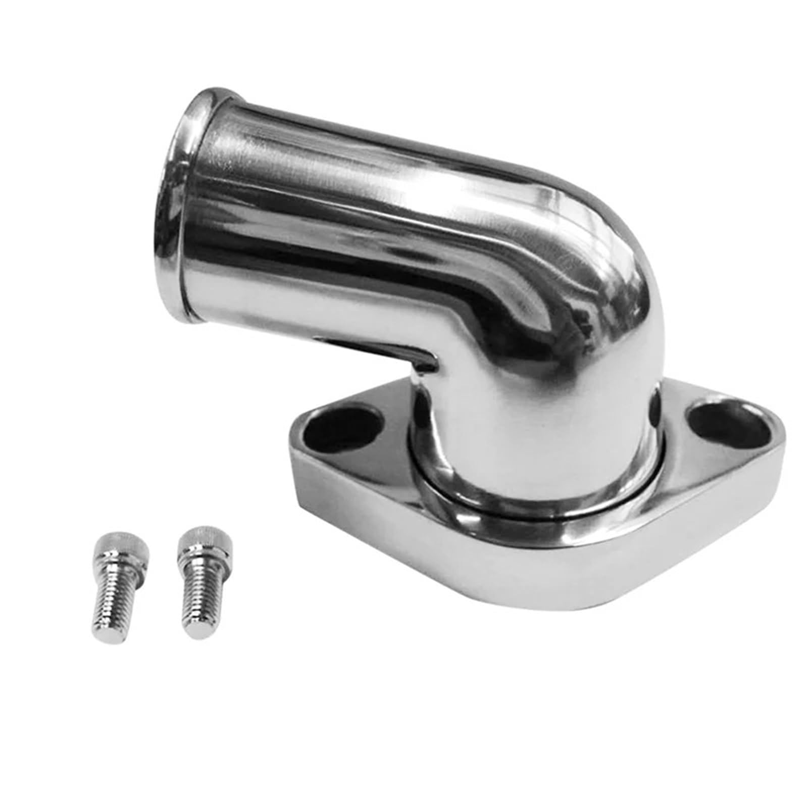 Thermostat d'eau Boîtier de thermostat à col de cygne pivotant à 45°, poli, compatible avec les moteurs Chevy V8 350 et 454 (SBC et BBC), couleur argent.