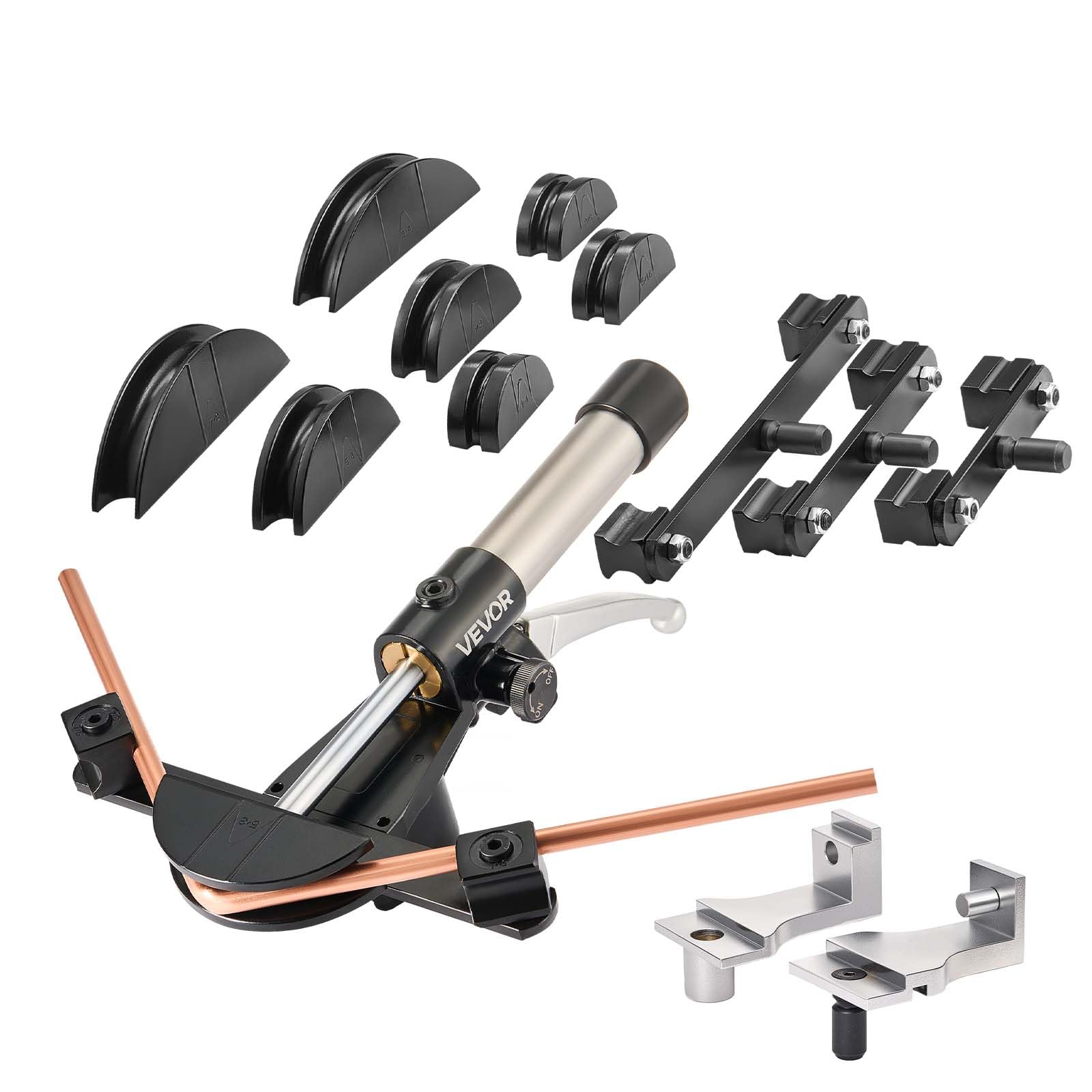 VEVOR Zestaw do gięcia rur hydraulicznych, 1/4" do 7/8", do rur miedzianych, zestaw narzędzi do gięcia HVAC do przodu/do tyłu, 7 matryc aluminiowych, do klimatyzacji HVAC, naprawy samochodów