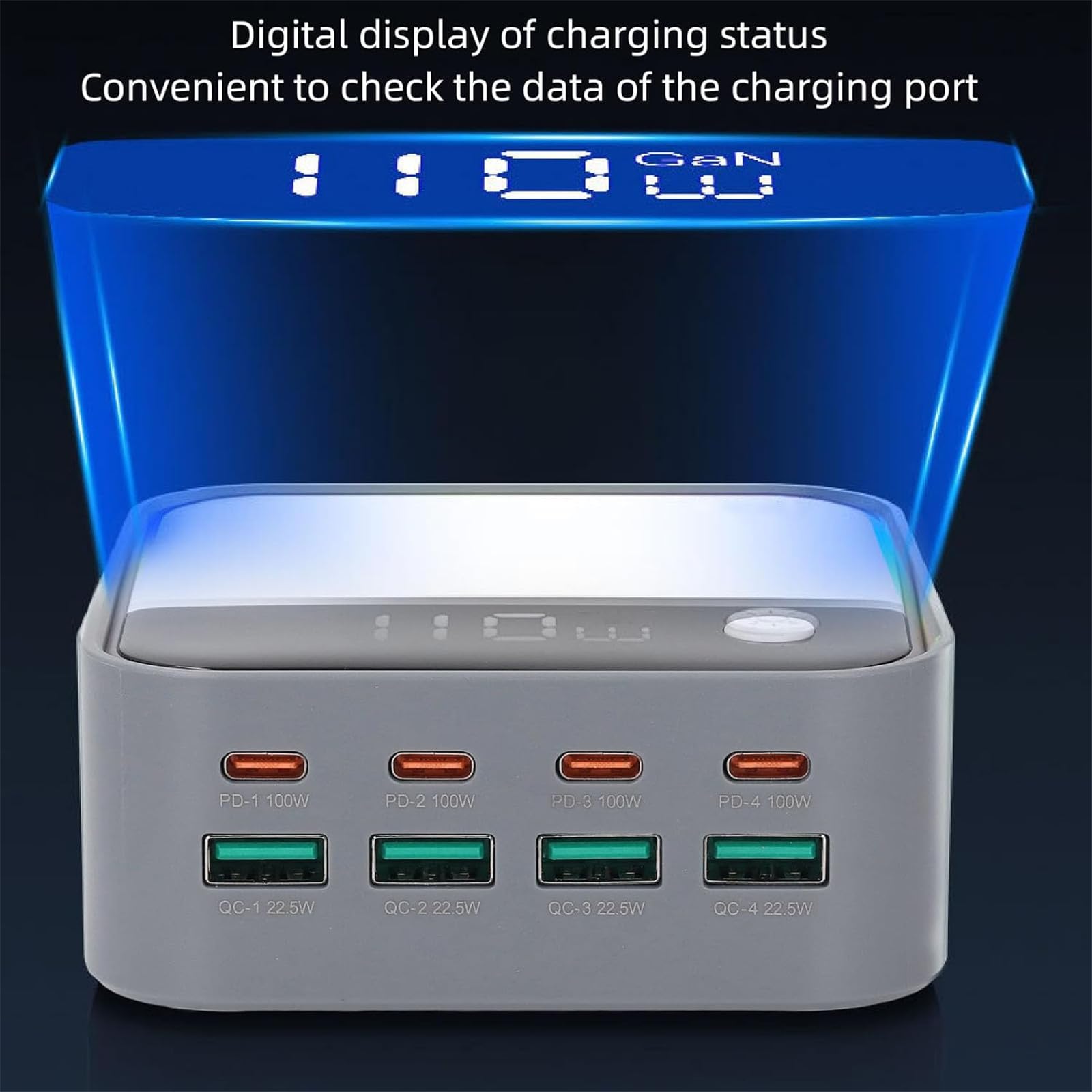 Caricatore da tavolo USB C da 120 W con ricarica rapida PD 100 W, display digitale e luce ambientale RGB per telefoni e laptop