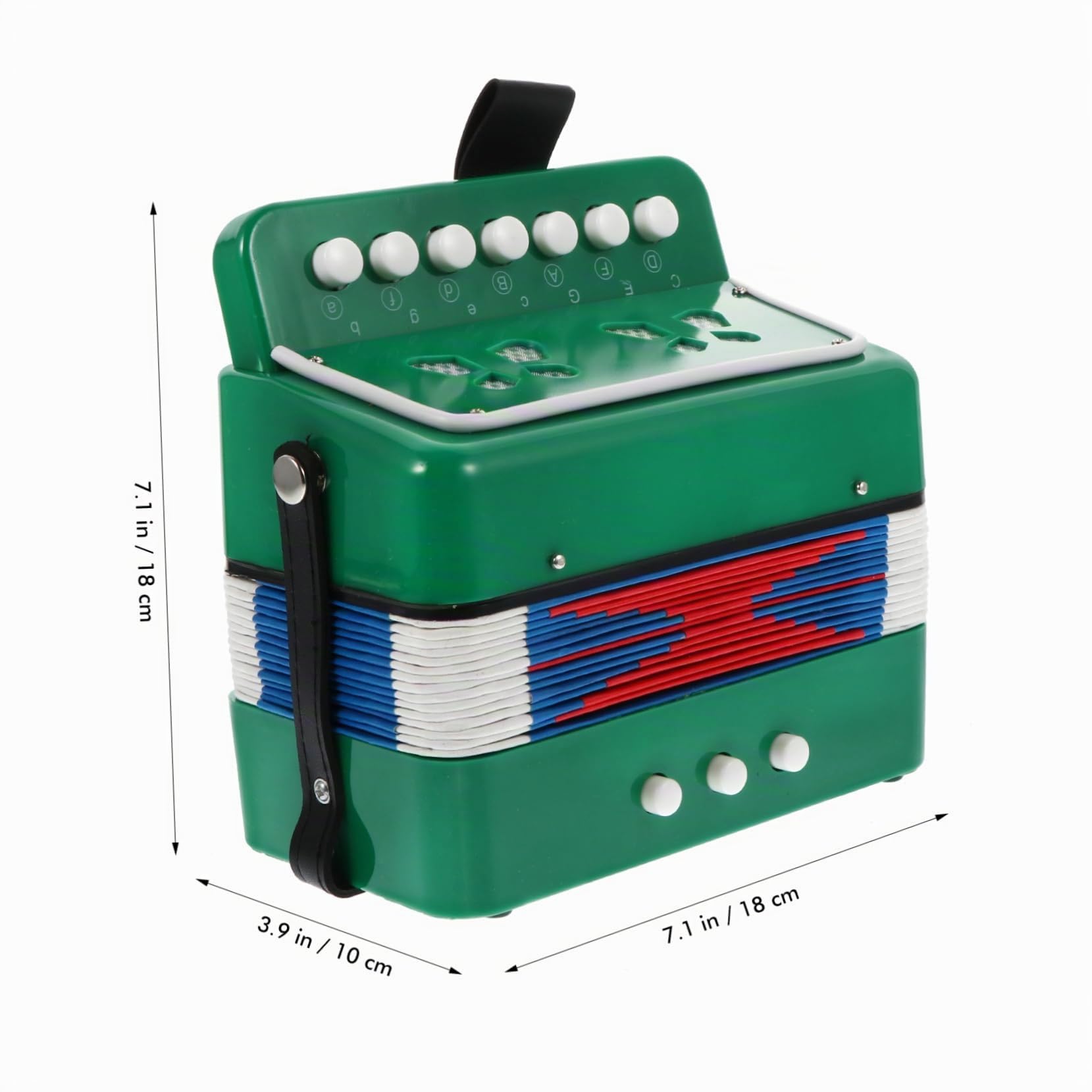 Acordeón Adorable para Niños de 7 Teclas en Plástico Verde, Instrumento Musical Seguro y Creativo para Mejorar Habilidades Cognitivas Infantiles
