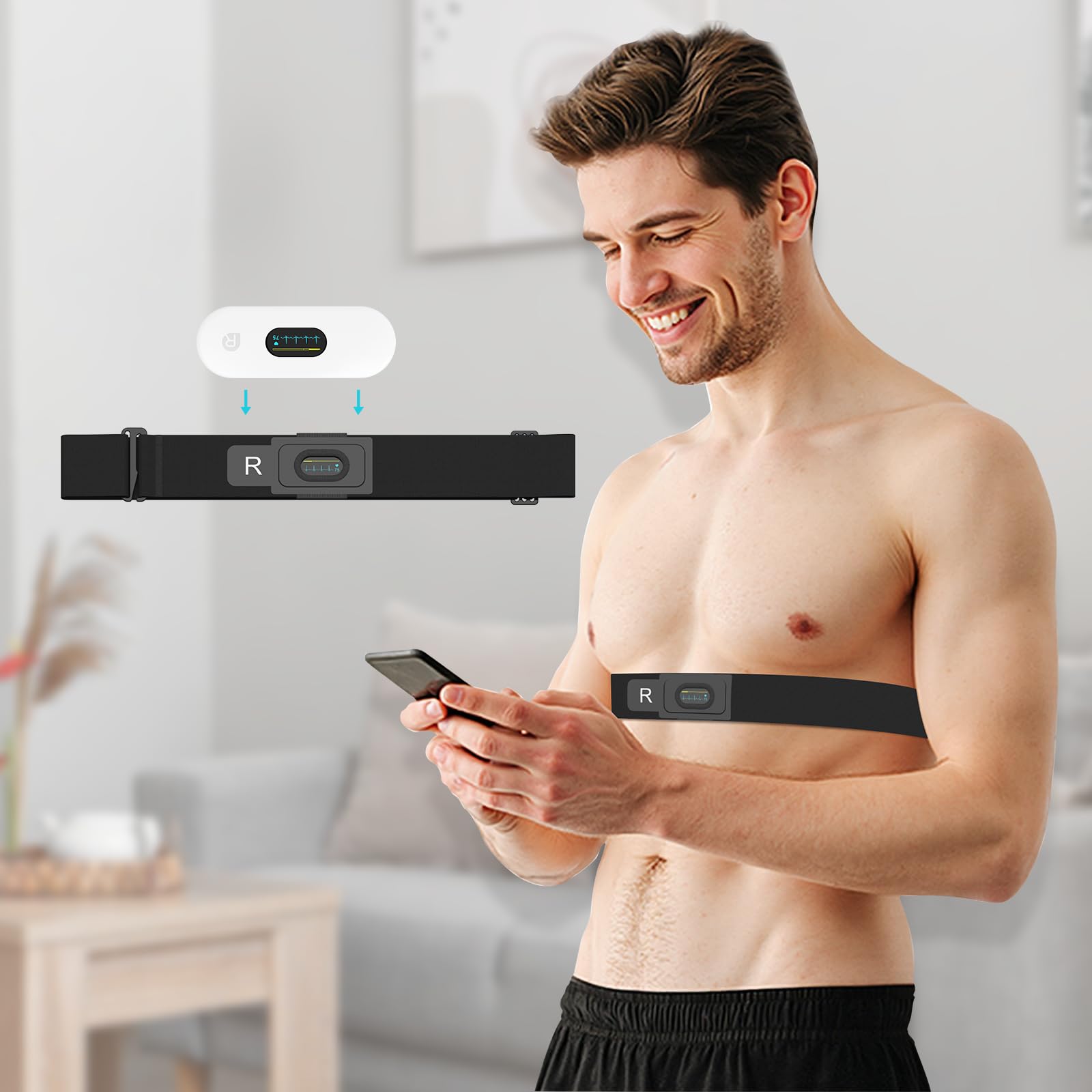 CheckMe ER2-S ECG Portatile, con Fascia Toracica, Holter Cardiaco con Schermo OLED da 0,96 Pollici, 30s - 15mins, APP Forme d'onda in Tempo Reale, Archiviazione dati Illimitata, per iOS e Android