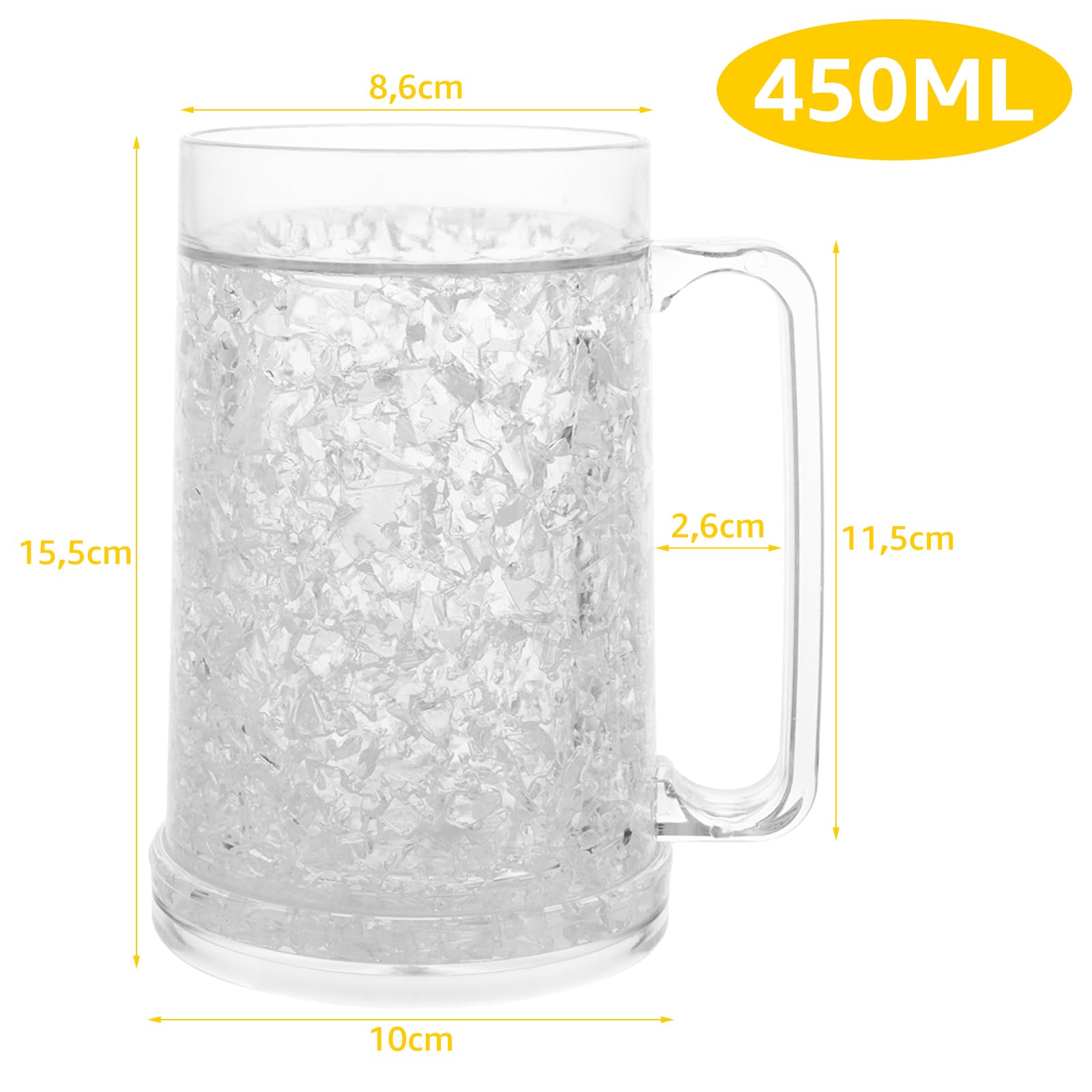 Juego de 4 Vasos Cerveza con Efecto Hielo, Jarra para Congelar de 450ml con Diseño de Doble Capa Jarra Cerveza Para bebidas, cerveza, envases de bebidas frías