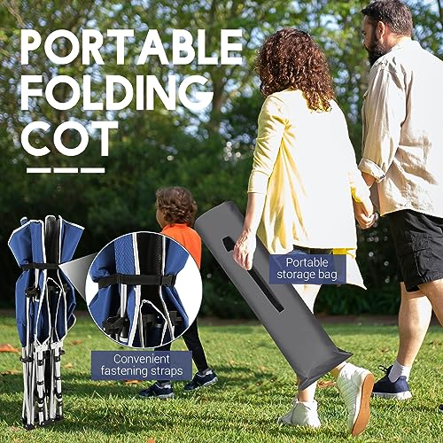 Nictemaw Folding Camping Cot for Adults, Heavy Duty Camping Bed Sleeping Cot with Cot Pad and Carry Bag, 900 LBS Double Layer Oxford Portable Travel Camp Cots Outdoor Cot for Camp, Office, Home, Blue