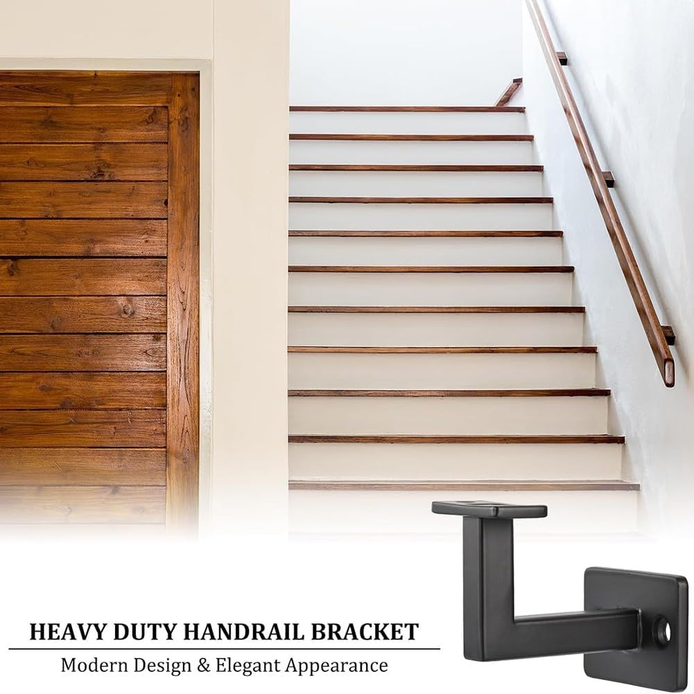 Carbon Steel Stair Handrail Brackets Wall Support Bannister Mounting Hardware for Home Improvement Stairs Railing Indoor Outdoor Use Black Finish Hand Rail Holders with Installation Screws 4 Pack