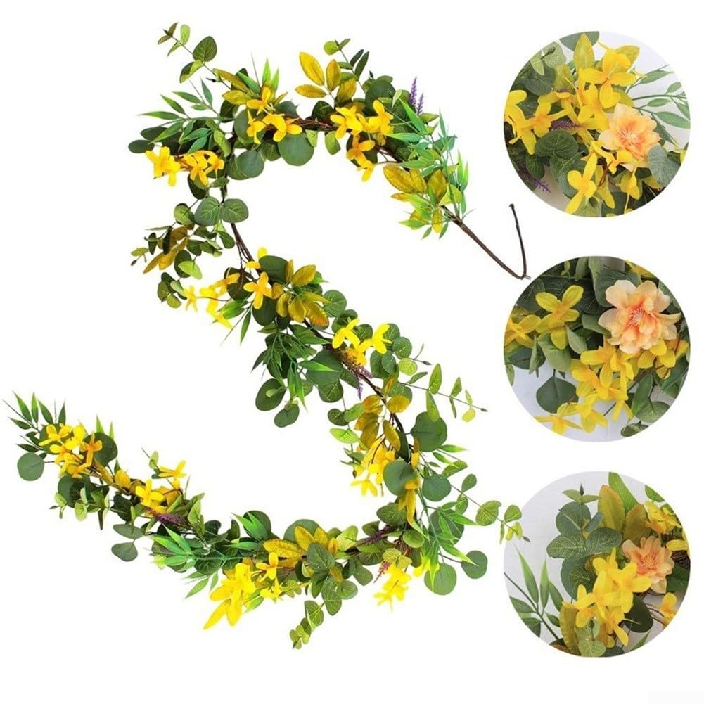 Ghirlanda di eucalipto artificiale in seta con peonia e osmanto, 180 cm, flessibile, finta ghirlanda verde per matrimoni, feste, decorazione per la casa