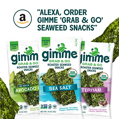 Gimme Grab & Go - Sea Salt & Avocado Oil - 5 Count - Organic Roasted Seaweed Sheets - Keto Vegan Gluten Free - Great Source Of Iodine & Omega 3’S - Healthy On-The-Go Snack For Kids Adults #TOP6