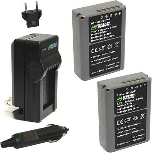 Wasabi Power Batería (paquete de 2) y cargador para Olympus BLN-1, BCN-1 y Olympus OM-D E-M1, OM-D E-M5, PEN E-P5