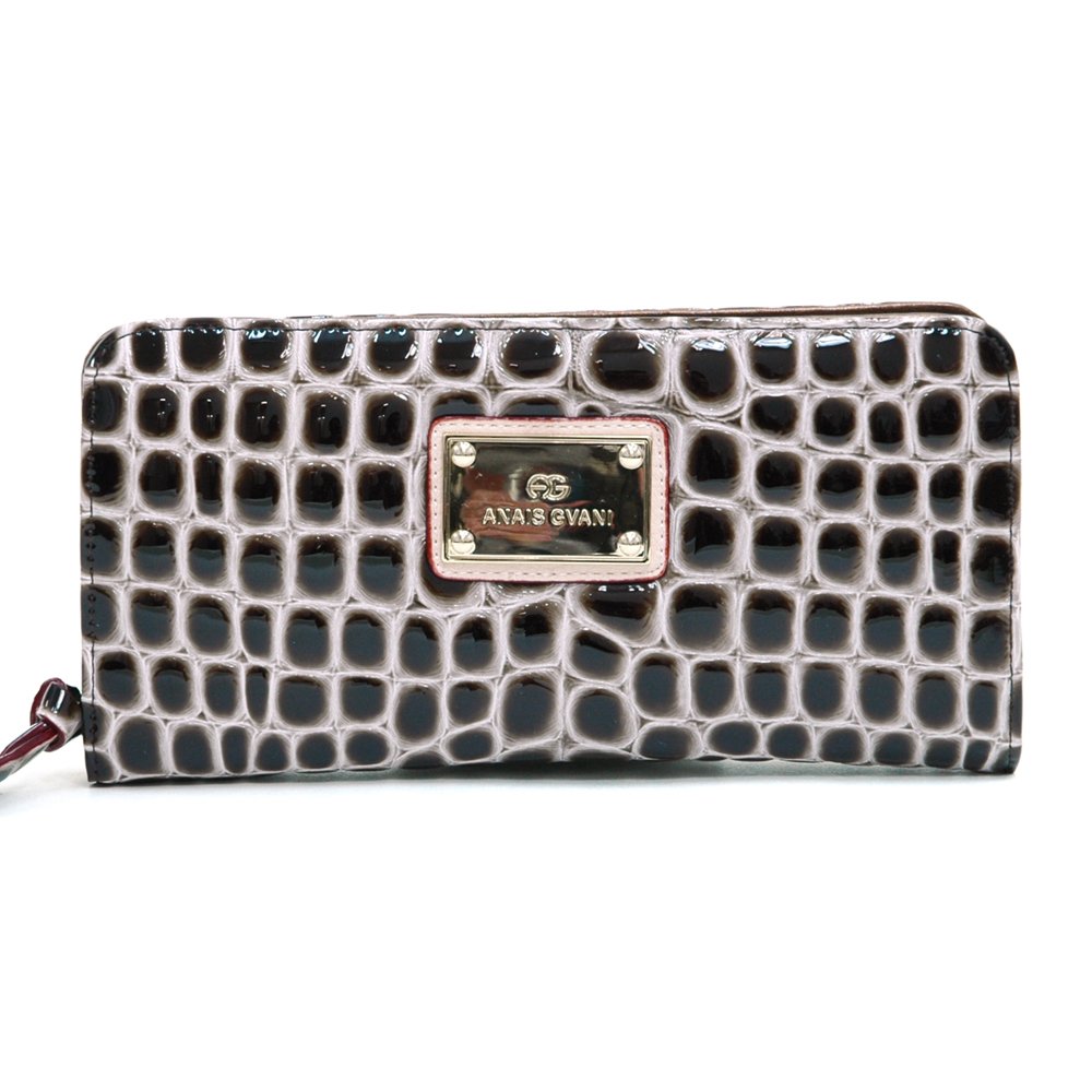 Anais Gvani Womens Classic Croco Embossed Zip Around Wallet Coffee