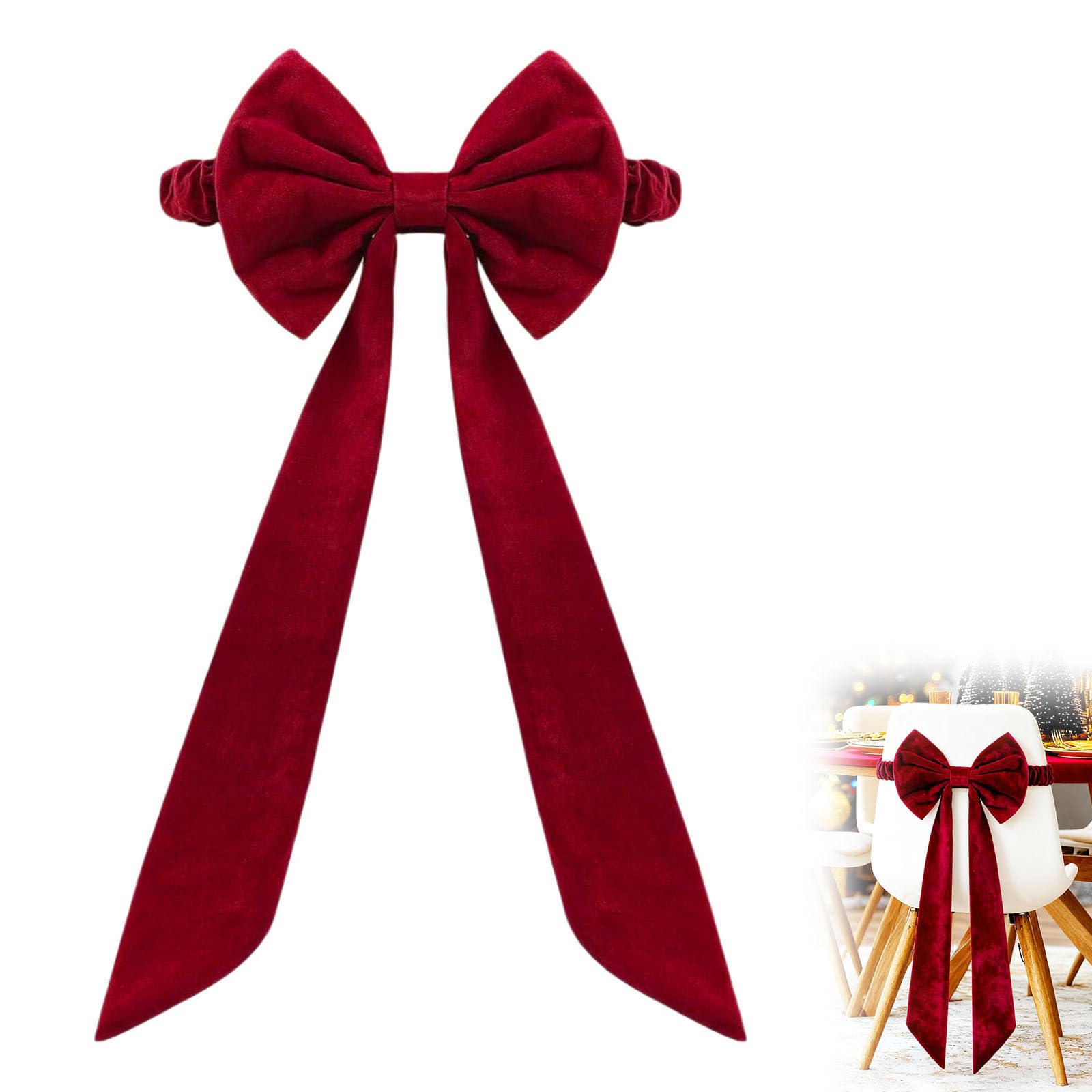 Christmas Burgundy Velvet Chair Sashes, 30x75 Cm Burgundy Christmas Chair Bows with Elastic Band, Velvet Chair Decor for Wedding Party Banquet Holiday Event Decorations (1)